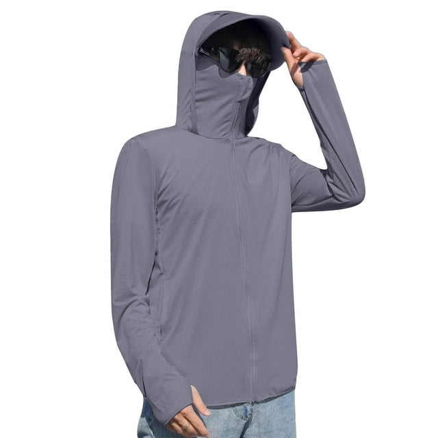 Handshe Men's Stylish Solid - Color Long - Sleeved Hooded Drawstring Loose Sun - Protection Jacket for Summer & Spring