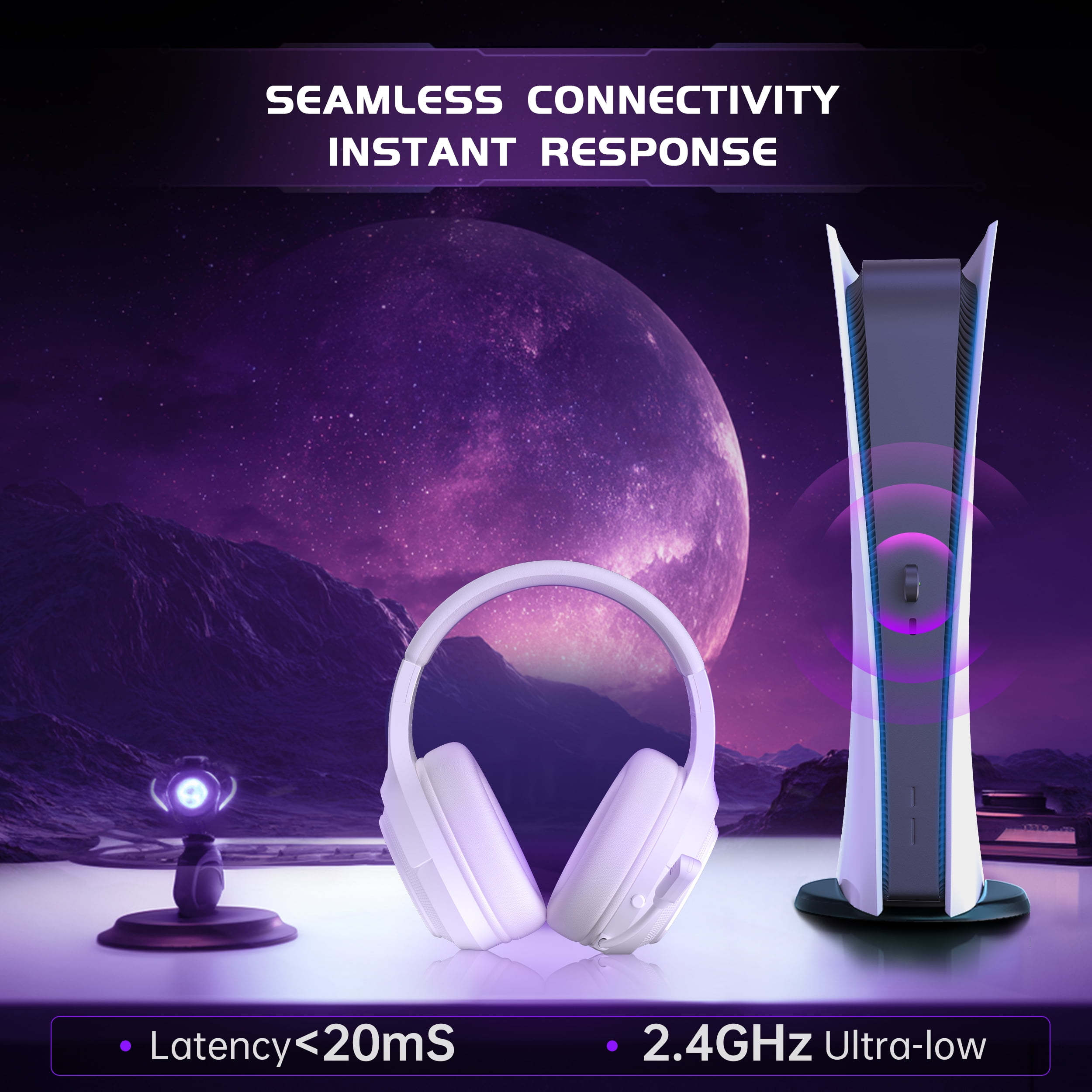 AYEDLOE Wireless Gaming Headset for PC, PS5, PS4, Switch, Mac with Dual EQ (Game & Music), 2.4G USB Gaming Headphones with Noise Cancelling Mic, 50H Playtime, 3.5mm Wired Mode for Xbox, White