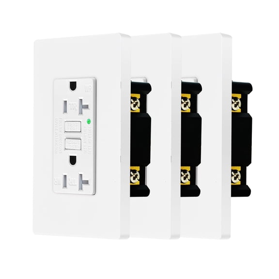 GFCI Outlet Outdoor, Nineleaf 20 Amp Self-Test GFI Electrical Outlet, Weather & Tamper Resistant GFCI Receptacle, Ground Fault Receptacle w/Wall Plate, ETL Listed,White, 3 Pack