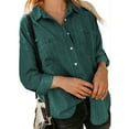 thumbnail image 1 of MAWCLOS Ladies Loose Curved Hem Denim Shirts Office With Pockets Tops Blackish Green 2XL, 1 of 3