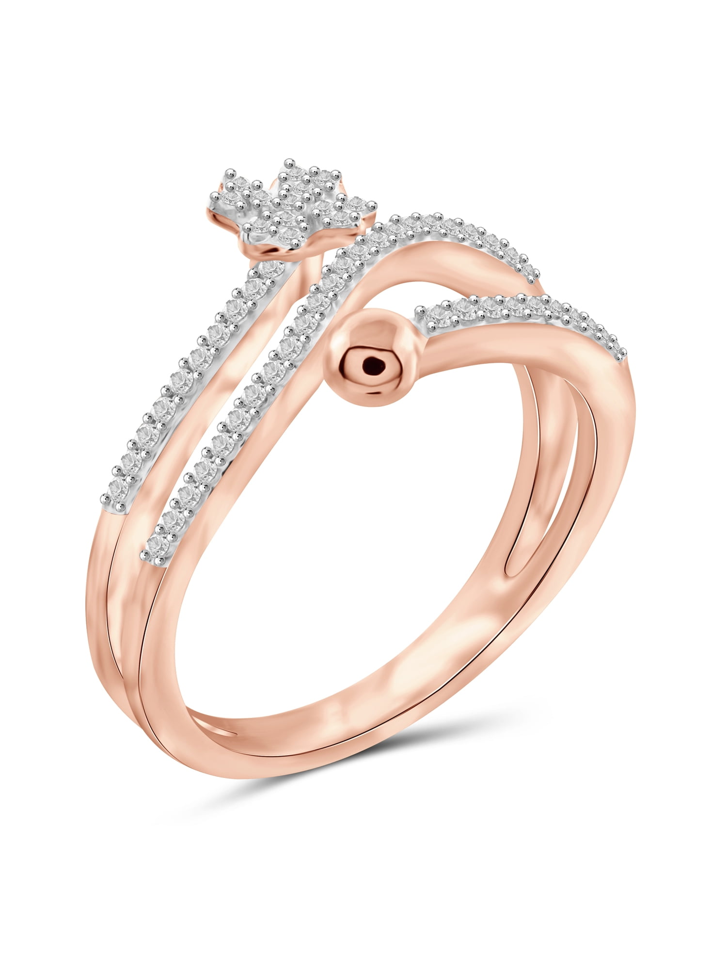 JewelersClub Stackable Diamond Rings for Women – 1/4 Carat White Diamond Ring Jewelry– Rose Gold Over Silver Stackable Bands for Women –– Stackable Ring Set by JewelersClub
