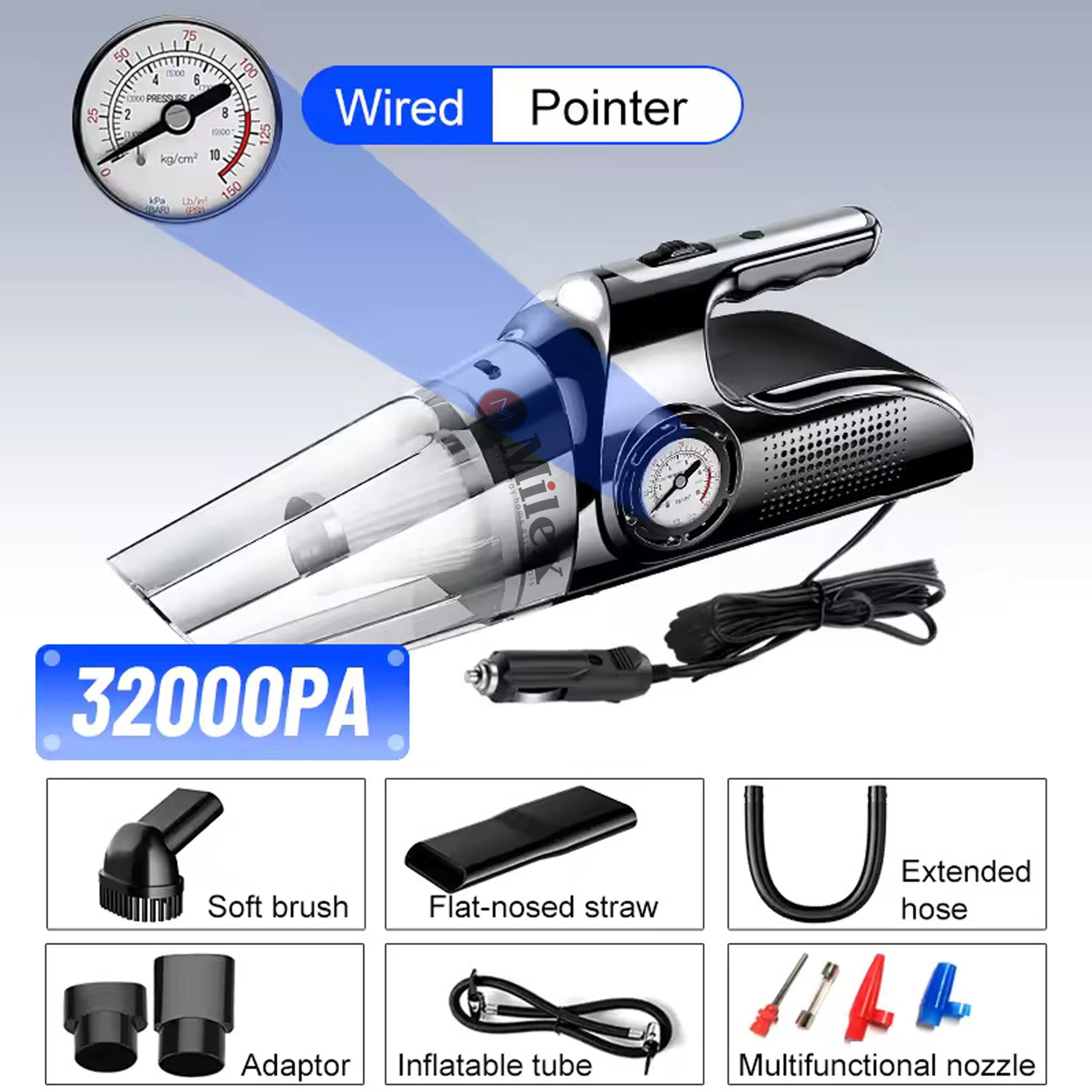 Milex Air O Vac 5-in-1 Wet & Dry Car Vacuum, Tire Inflator, LED Emergency Light, LCD Display, Portable Multi-Function Auto Tool
