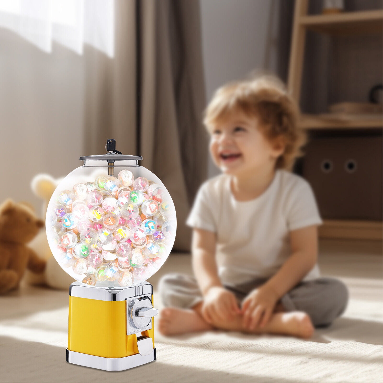 Kids Vending Machine Home Gumball Machine Candy Vending Machine with 2 Keys Coin Operated Gumball Machine Hold 500 1.26in Diameter Balls Bubble Gum Machine for Game Capsules Bouncy (Green)