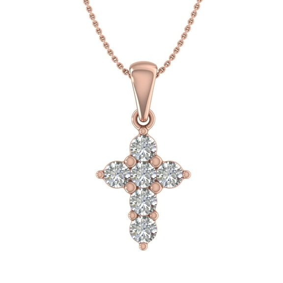 1/2 Carat Diamond Cross Pendant Necklace in 14K Rose Gold (Silver Chain Included) (I1-I2 Clarity)
