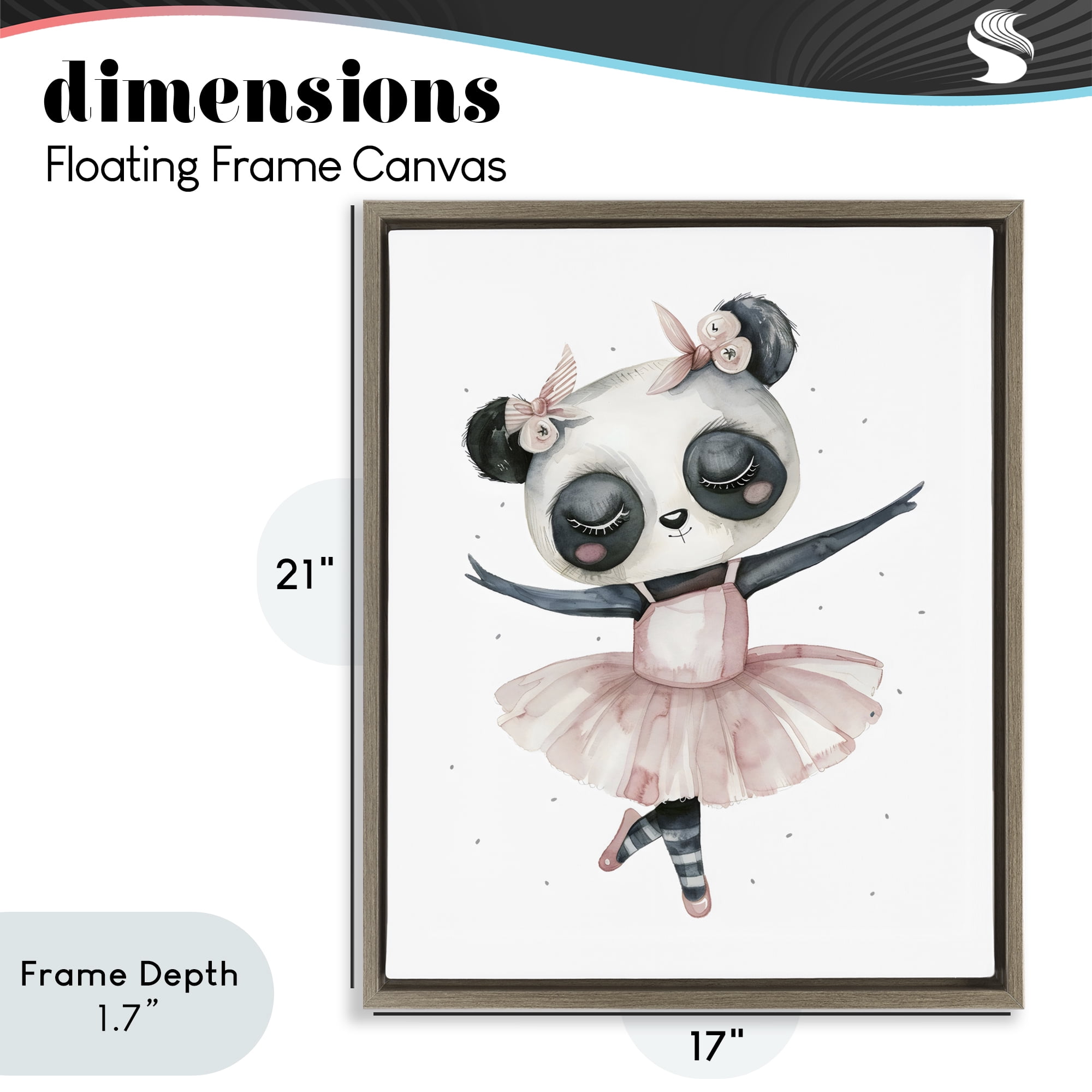 Stupell Industries Ballerina Panda in Pink Tutu Brown Framed Floater Canvas Wall Art, design by LSR Design Studio