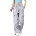 thumbnail image 2 of oiangi Womens Cargo Pants Elastic Waist Hiking Pants Lightweight Adjustable Drawstring Parachute Pants with Multi-Pocket Gray 2XL, 2 of 5