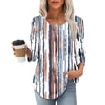 thumbnail image 2 of BangWanChi Women's New 3/4 Sleeve Round Neck Cover Casual Pleated Tunic Top Curved Hem Printed Fashion Tops, 2 of 6