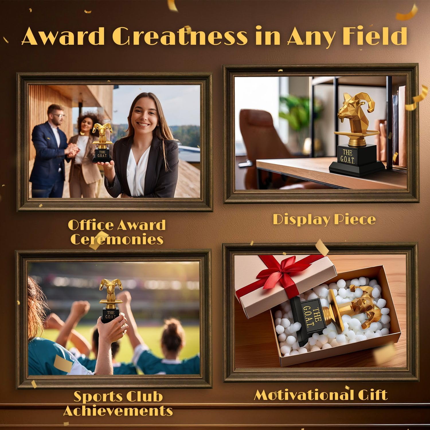Flexzion The Goat Trophy Award - Greatest of All Time Funny Trophy for Adults, Engraved Plate with Head Goat Statue, Unique Recognition Gift Plaque for Sports, Employee, Teacher, Boss, Friend, & More