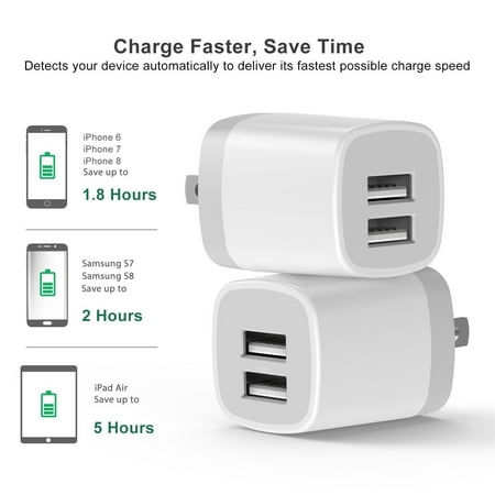 USB Wall Charger,2-Pack 3.1A Dual Port USB Cube Power Adapter Wall Charger Plug Charging Block Cube for Phone 8/7/6 Plus/X, Pad, Samsung Galaxy S5 S6 S7 Edge,LG, ZTE, HTC, Android (Best Dual Usb Wall Charger)