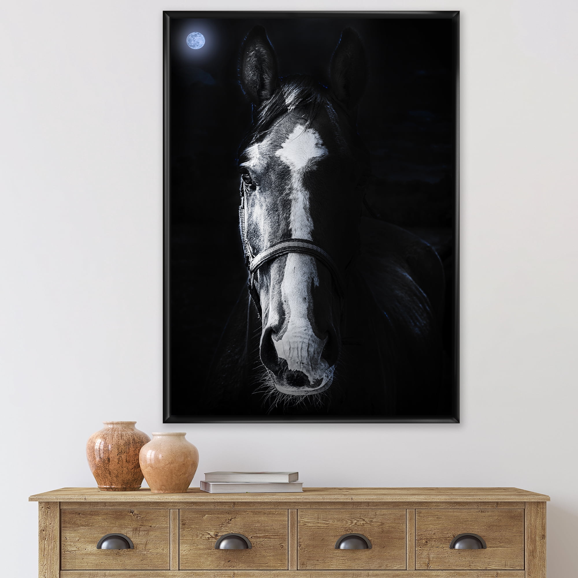 Designart 'Portrait of Horse Staring Sinister' Farmhouse Framed Canvas Wall Art Print
