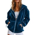 thumbnail image 2 of WULMLEO Womens Velour Zip Up Hoodie Long Sleeve Fall Oversized Hooded Sweatshirt Y2K Jacket 2026 Soft Warm Fashion Sweaters with Pockets Royal Blue 2XL, 2 of 9