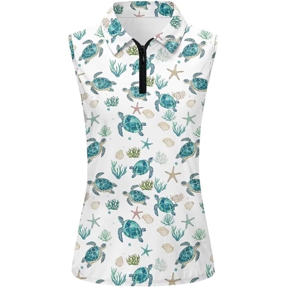 SXCXLSA Women's Golf Polo Shirt Sleeveless Collared Casual Printed Summer Tops White L