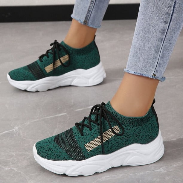 2022 nuevos zapatos vulcanizados de verano para mujer, zapatos de moda con cordones para mujer, zapatillas planas, zapatos para caminar de malla hueca, comodidad diaria 37 Gao Jinjia LED