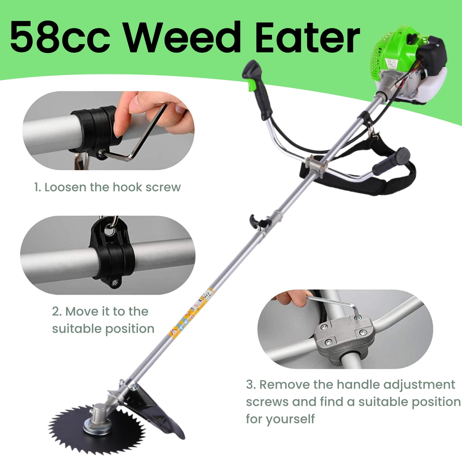 Adnoom Weed Eaters, 4-in-1 String Trimmer Gas Weed Trimmer, Lightweight Weedeater for Lawn Care Gas Weed Eaters/Edger Brushcutter Lawn Edger with 4 Detachable Head, Green