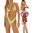 thumbnail image 4 of Yunliwuli Women 2 Piece Swimsuits Ring/Plaid Print Tie Backless Bikini Bra and Elastic Brief Sets for Summer Beachwear, 4 of 10