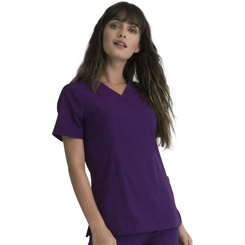 Elle Elle Scrubs Top for Women Mock Wrap EL620, XL, Eggplant