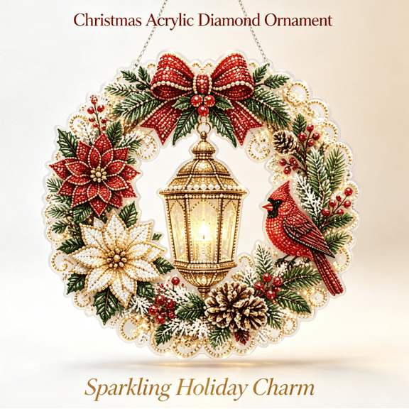 Christmas Pearl Diamond Art Hanging Ornament Kit, Christmas Pearls Beads Art Craft, Diamond Arts Window, DIY Christmas Pearls Bead Painting Kit for Home Wall Christmas (Cardinal Wreath)