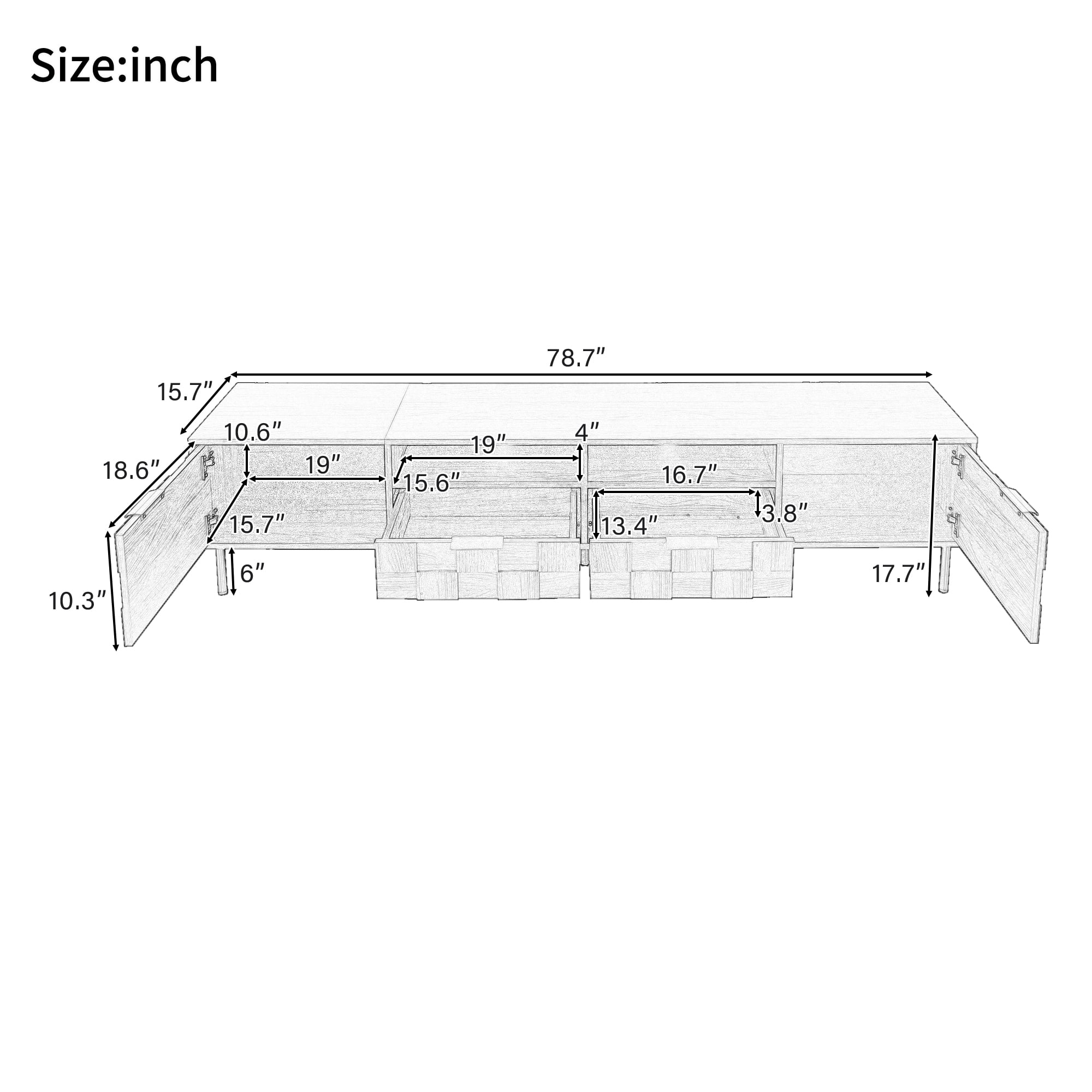 Aukfa 78.7" Mid-Century Modern TV Stand for TVs up to 85", Wood Media Console Entertainment Center,Checkered Design,Natural
