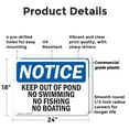 thumbnail image 2 of (2 Pack) Keep Out Of Pond No Swimming No Fishing No Boating OSHA Notice Sign, 2 of 8