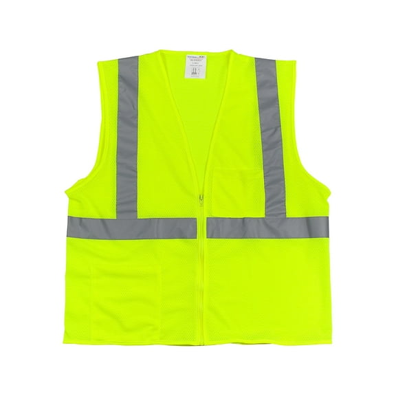 PIP PID302MVGZLY2X Zip Hi-Viz Safety Vest, Lime Yellow - 2XL