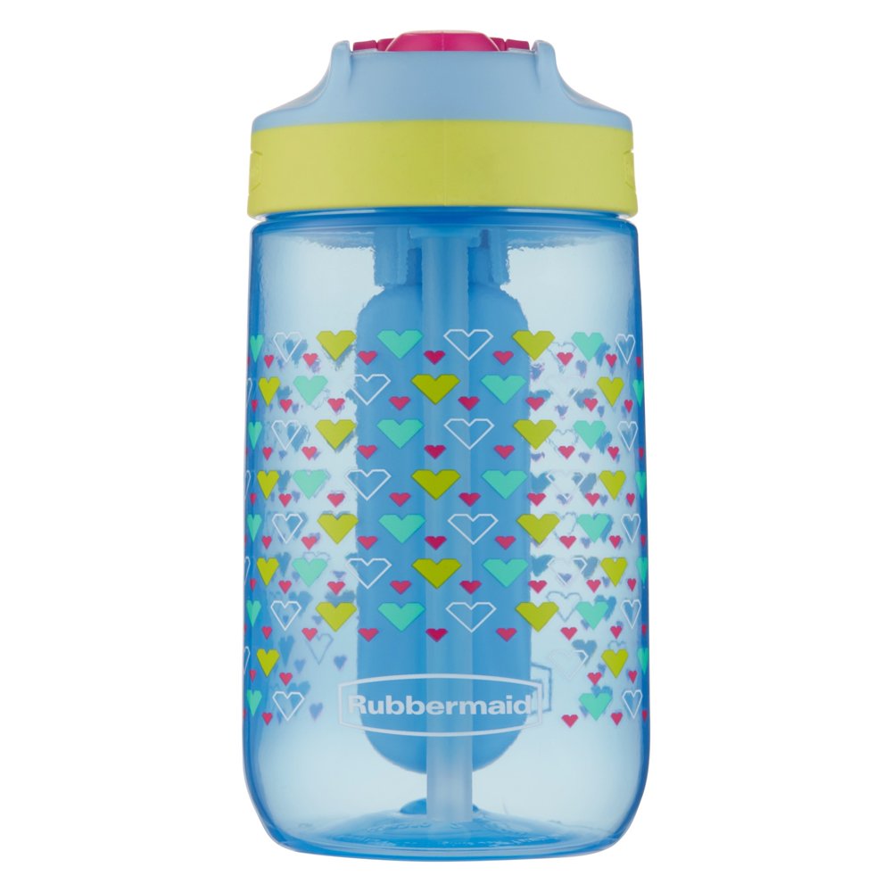 Rubbermaid 12 Oz. Leakproof Sip Kids Water Bottle with Blue Ice Stick, Tiny Hearts Graphic
