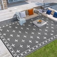 thumbnail image 2 of Volkmi Reversible Geometric Outdoor Rug – Waterproof, UV Resistant Low-Pile Plastic Mat for Patio, Garden, Camping, Easy to Clean, Large Area Carpet, Grayish White, 2 of 7
