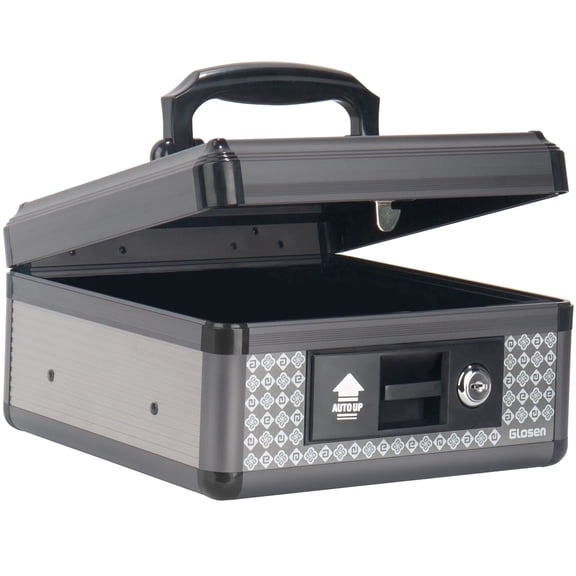 Glosen Small Cash Box with Key Lock & Removable Tray, 8.5 x 8.5 x 5.3 Inch, Black