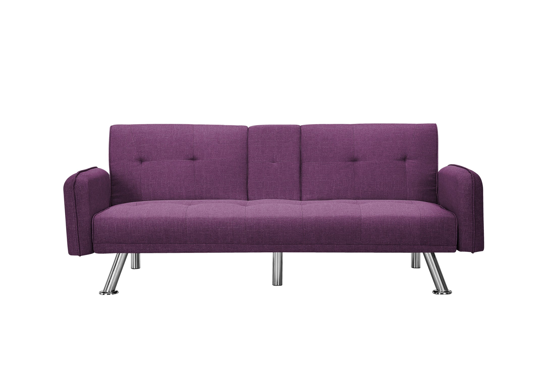 BSHTI 74.4” Futon Sleeper Sofa Bed Features a Drop-Down Middle Backrest, Twin-Sized Futon Bed, Polyester Fabric, 3 Adjustable Backrest, Plum Purple
