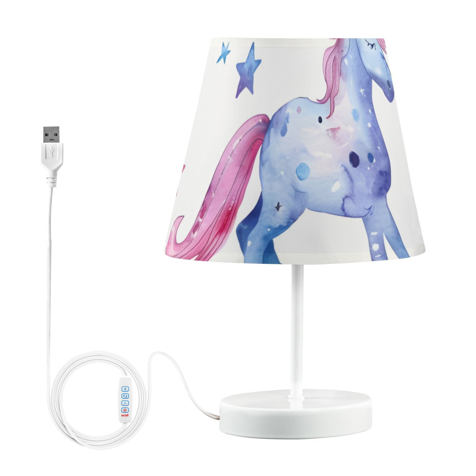 Blue Unicorns Stars LED Desk Lamp Table Lamp USB Bedside Nightstand Small Lamp for Bedroom Living Room Kids Room