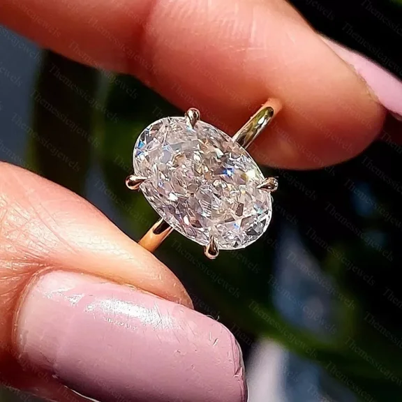 3TCW Oval Moissanite Solitaire Engagement Wedding Ring 14k Yellow Gold Plated