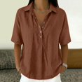 thumbnail image 2 of Womens Tops Summer Tops For Women Casual V Neck Pullover Mid Sleeve Button Down Blouses Womens T Shirts, 2 of 6