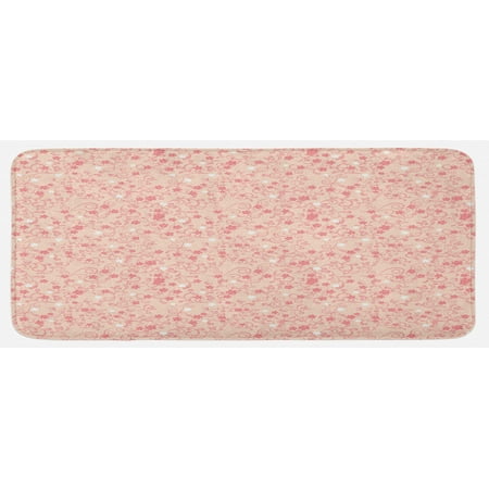 

Cherry Blossom Kitchen Mat Vintage Natural Illustration with Swirled Leaves Abstract Flora Plush Decorative Kitchen Mat with Non Slip Backing 47 X 19 Peach Coral White by Ambesonne