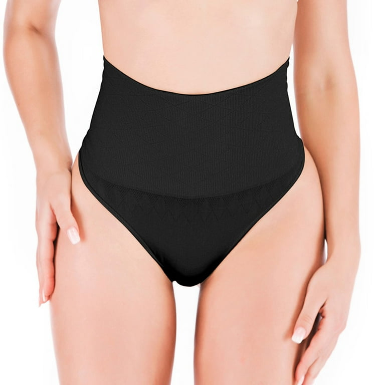 1pc Women's Black High Waist Tummy Control Thong Shapewear Panties