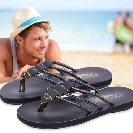 

GWAABD Cozy Slippers Men Summer New Three Band Leather Flip Flops Men High-end Brand Shoes