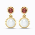 thumbnail image 4 of 14K Gold Plated Dangle Earrings with Red Garnet & White Moonstone | Modern Double Stone Drop Studs Earrings, 4 of 6
