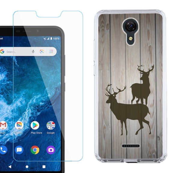 Slim-Fit Protective Phone Case compatible with Cricket Icon 2, with Tempered Glass Screen Protector, by OneToughShield ® - Wood/Deer