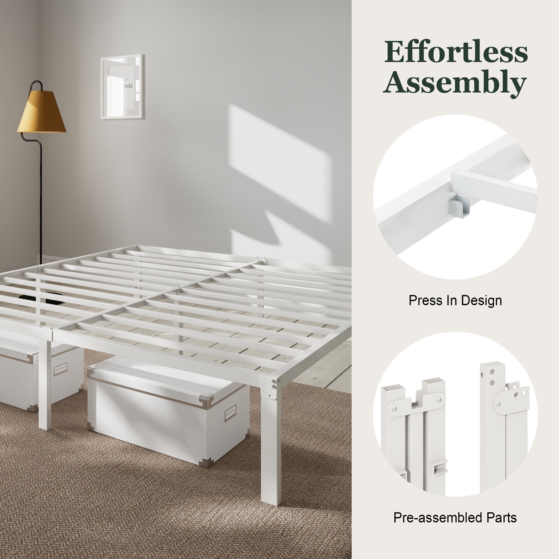 Amolife Heavy Duty King Size 14'' Metal Platform Bed Frame with Ample Under Bed Storage Space, White