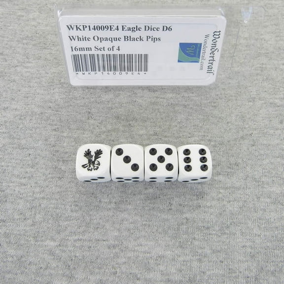 Eagle Dice D6 White Opaque with Black Pips 16mm (5/8in) Set of 4 Wondertrail