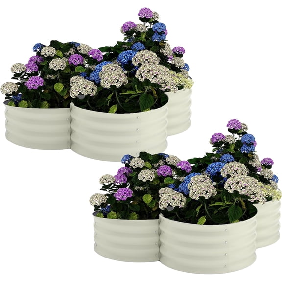 2 Pack Galvanized Raised Garden Bed – 4x4x1 ft Raised Beds-Coated Metal Planter Box with Floral Edge, Easy Assembly Rust-Resistant Outdoor/Indoor Garden Box for Vegetables, Flowers, Herbs, White