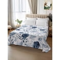 thumbnail image 2 of Blue Flowers Queen Size Flat Sheet, Wrinkleproof & Fadeproof Cooling Flat Bed Sheet Only, Watercolor Rustic Retro Floral Leaf Vines Breathable Soft Bedding Top Sheets 90 x 102 Inches, 2 of 8