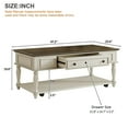 thumbnail image 3 of Movable Coffee Table with Drawer, 47" Farmhouse 2-Tier Center Table with Lockable Wheels and Solid Wood Legs for Living Room, Grey, 3 of 7