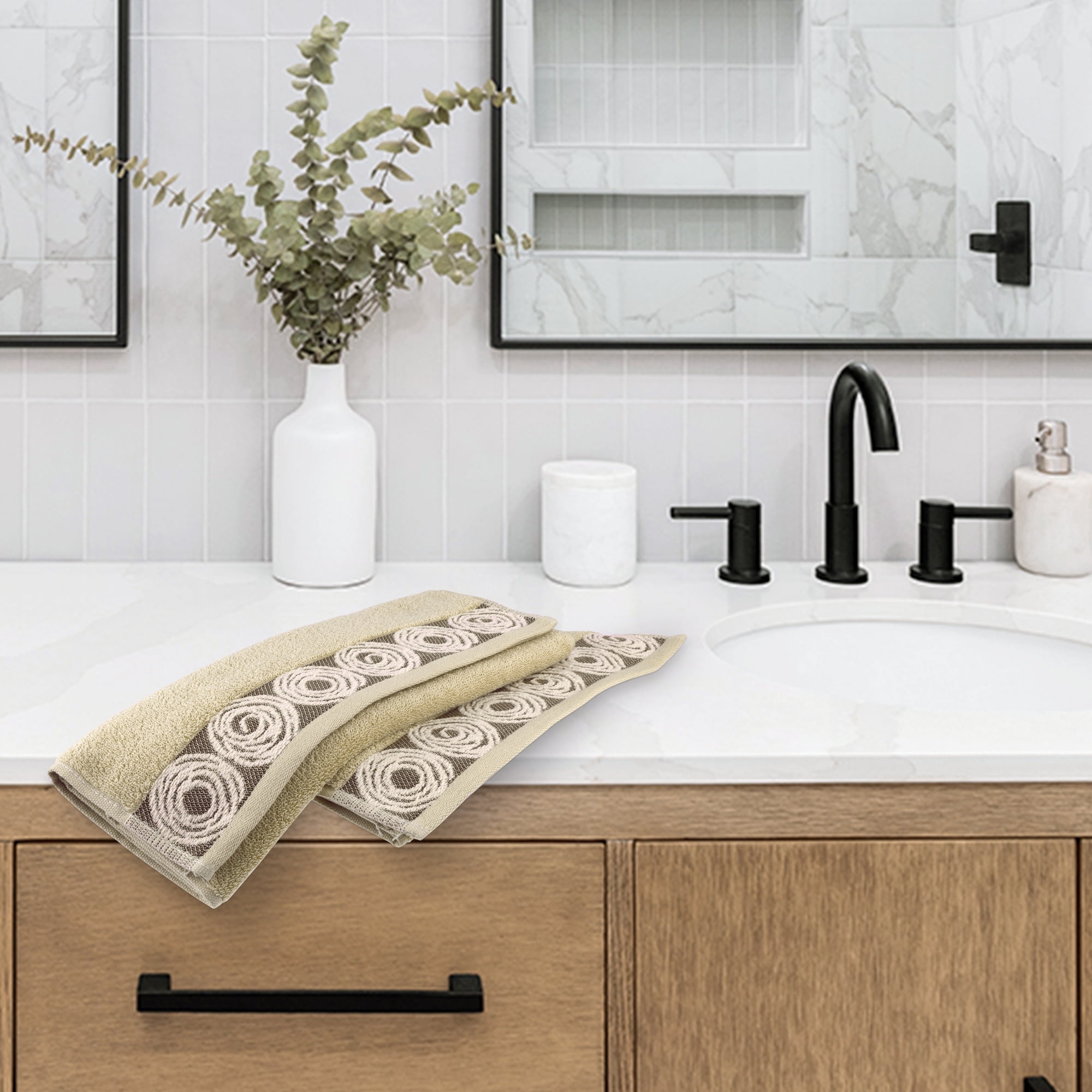 REGALWOVEN Striped Hand Towels, Cotton Soft Absorbent Bathroom Towel Multipurpose Use for Hand Drying and Face Washing Brown 4-Piece