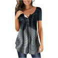 thumbnail image 1 of asdoklhq 2023 Summer Fall Plus Womens Tops,Ladies Tops Clearance,Womens Shirts under $5,Women's Casual Short Sleeve Open Button Round Neck Loose Fit Pleated Tunic Shirt Blouse Tops, 1 of 6