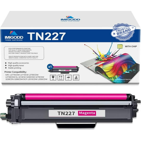 1-Pack TN227 Magenta Toner Cartridge (with Chip) Replacement for Brother High Capacity 3,000 Pages with MFC-L3770CDW L3710CW L3750CDW L3730CDW HL-3210CW 3230CDW 3270CDW 3230CDN 3290CDW Printer