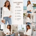 thumbnail image 7 of ZDNIXIAN Loose Fit Tees Blouses ,Hollow Lace Raglan Puff Long Sleeve Top, Crew Neck Loose Fit Solid Color Pullover Shirt, 7 of 7