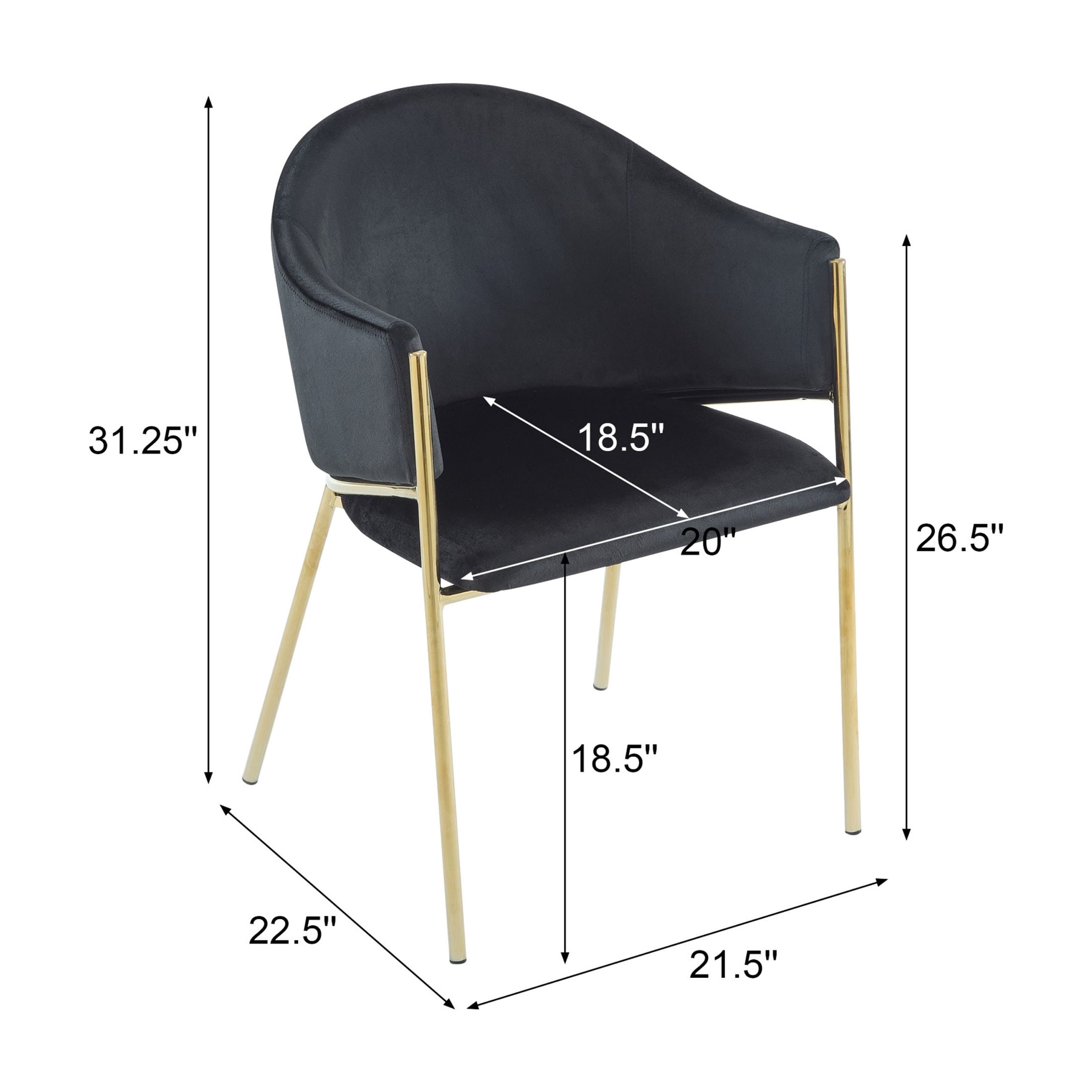 Aralyn Modern Upholstered Velvet Dining Chairs, Iron, Gold + Black, Set of 2