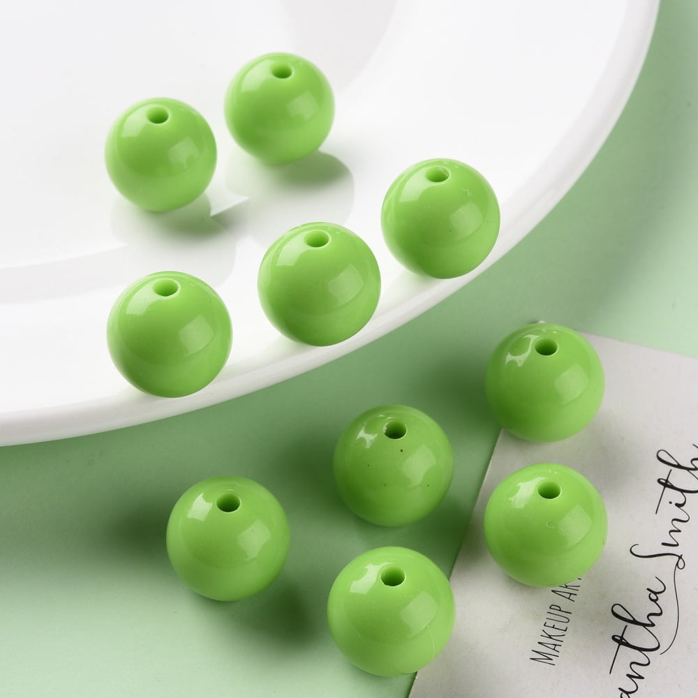 Opaque Acrylic Beads Round Lawn Green 16x15mm Hole: 2.8mm about 220pcs/500g