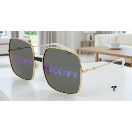 GUCCI GG0414S 002 Square Gold Ivory Gold Multicolor 60 mm Women's Sunglasses