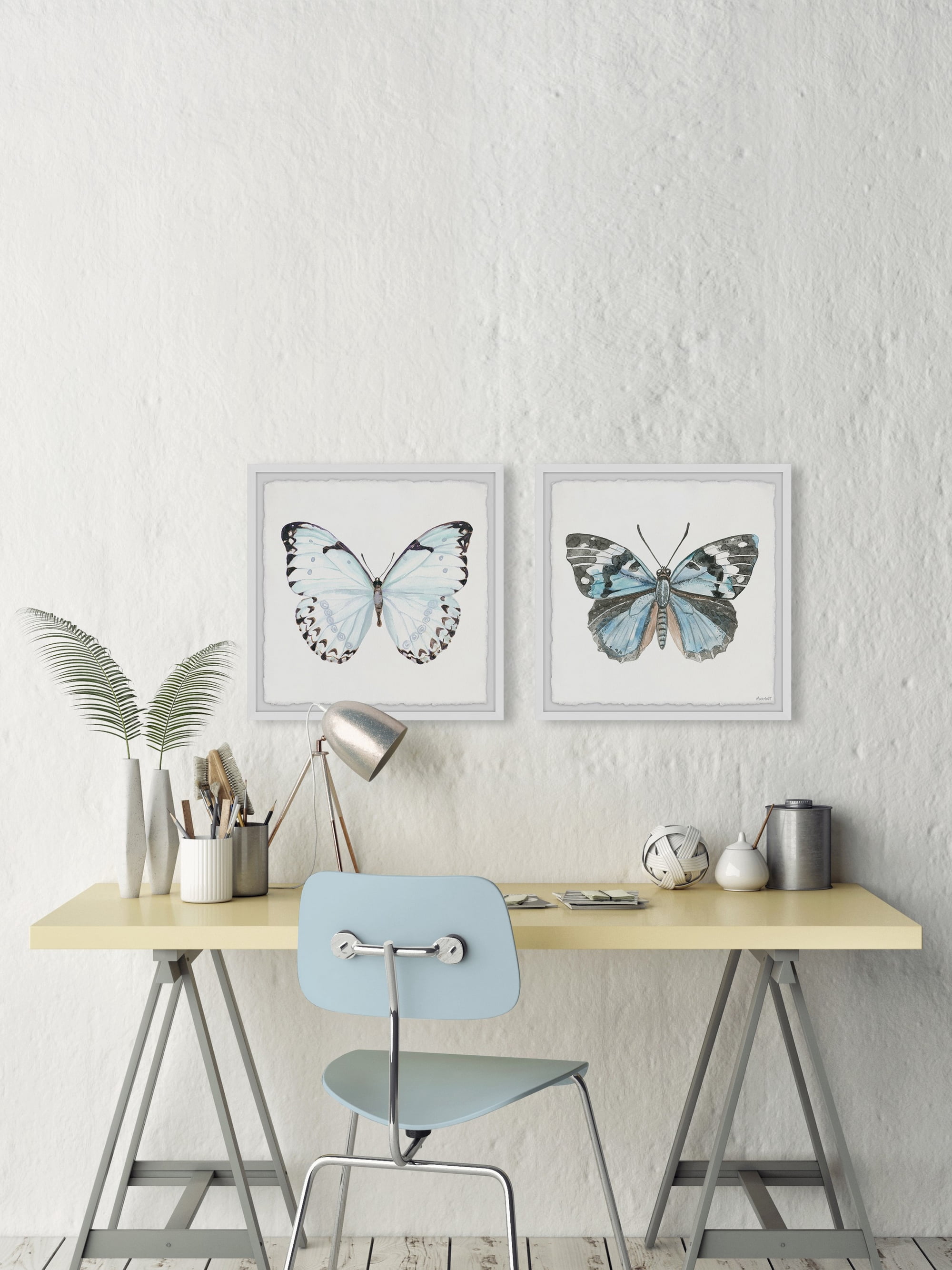Marmont Hill Lovely Blue Butterflies Diptych, 18" x 36"