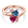 thumbnail image 3 of Gem Stone King 18K Rose Gold Plated Silver Persian Blue Moissanite Red Created Ruby and White Lab Grown Diamond Ring for Women (1.79 Cttw, Heart Shape 6MM, Gemstone Birthstone, Size 5), 3 of 6